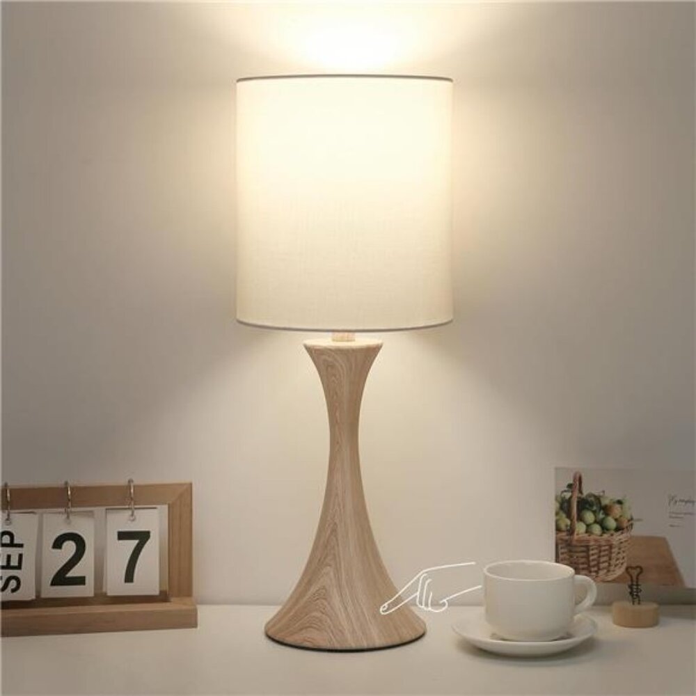 Bedside Touch Lamp, 3 Way Dimmable Touch Control Table Lamp, Wood Grain